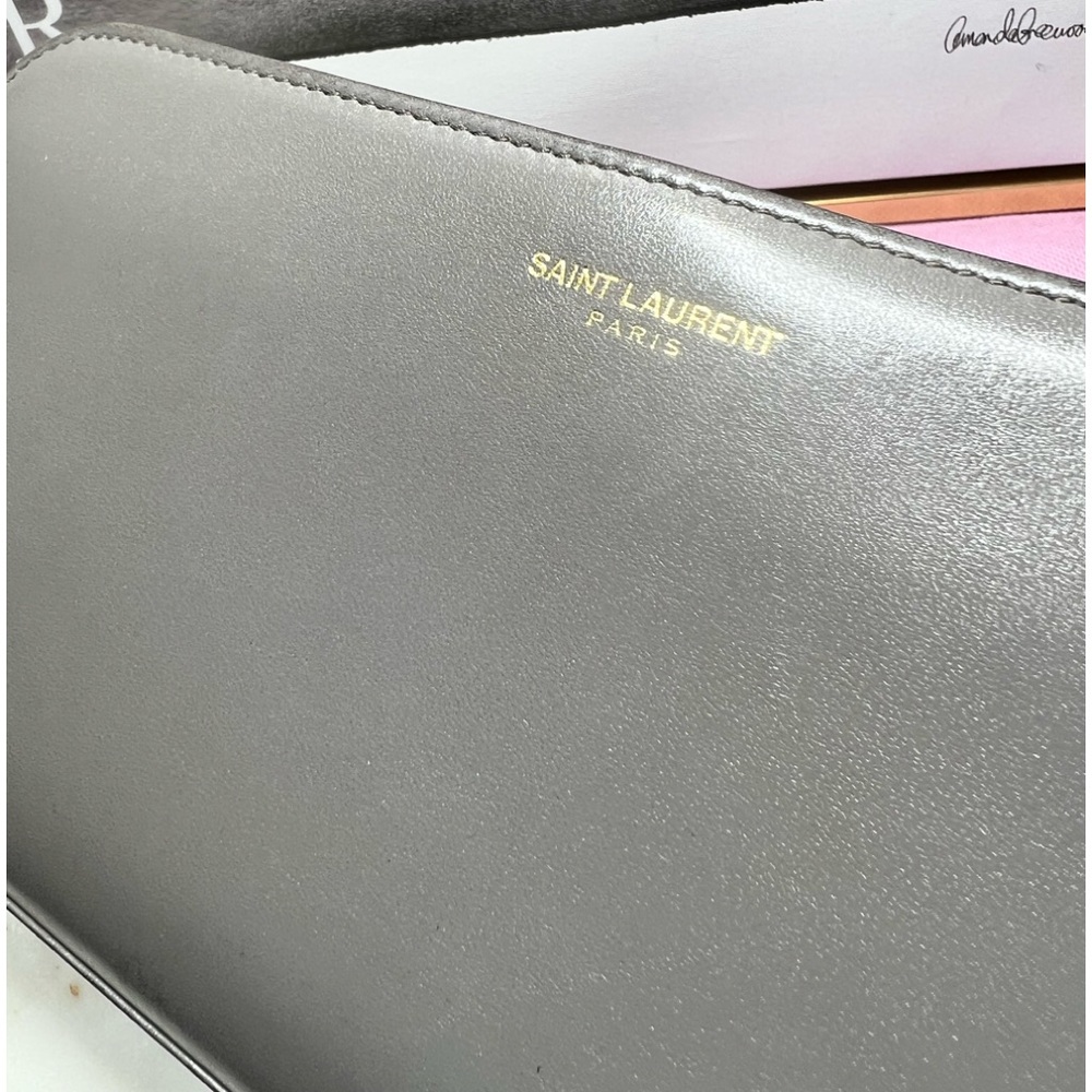 Saint Laurent Paris Wallet Zip All Around Calfskin Leather Minimalist Design EUC